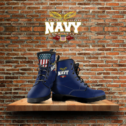 Image of Navy Leather Boots