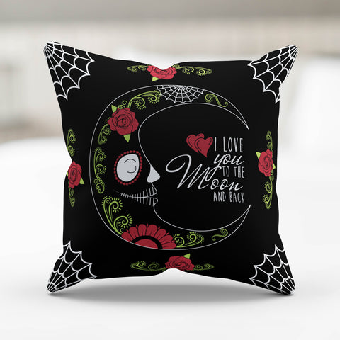 Image of Love You To The Moon Sugar Skull Pillow Cover