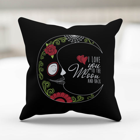 Image of Love You To The Moon Sugar Skull Pillow Cover