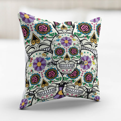 Image of Violet Sugar Skull Pillow Cover