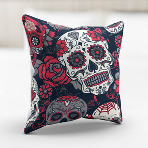 Sugar Skull Red Rose Pillow Cover