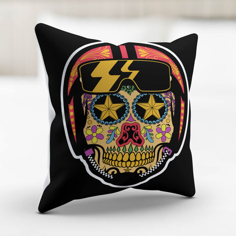 Image of Biker Sugar Skull Pillow Cover