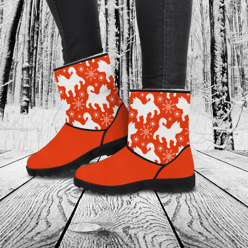 Puppy and Snowflake Red Faux Fur Boots