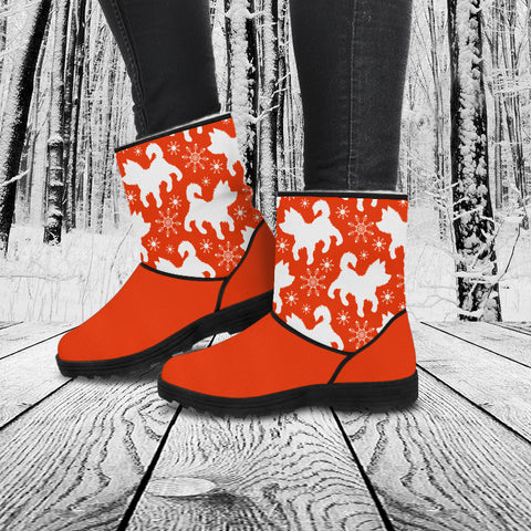 Image of Puppy and Snowflake Red Faux Fur Boots