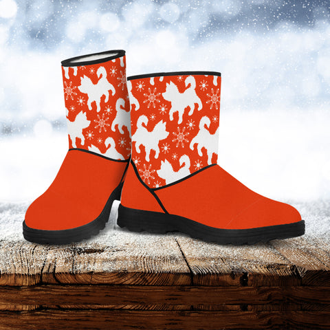 Image of Puppy and Snowflake Red Faux Fur Boots