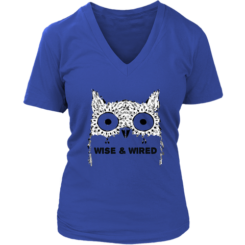 Image of Wise & Wired Owl Women's V-Neck T-Shirt