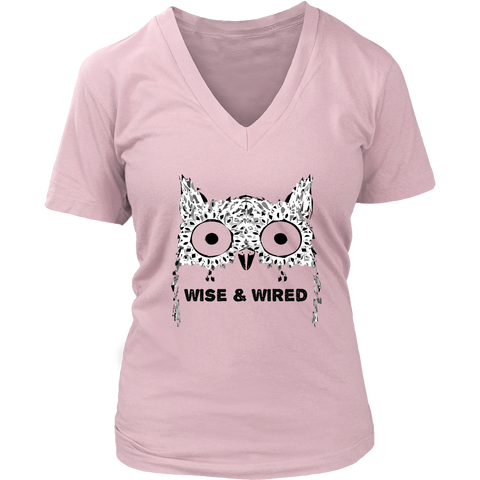 Image of Wise & Wired Owl Women's V-Neck T-Shirt