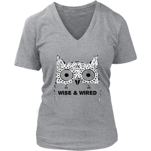 Wise & Wired Owl Women's V-Neck T-Shirt