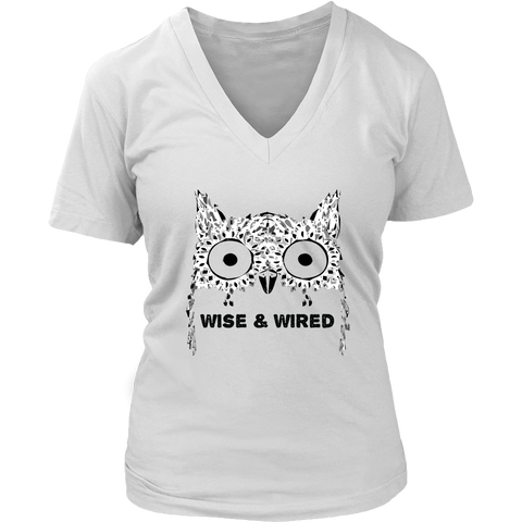 Wise & Wired Owl Women's V-Neck T-Shirt