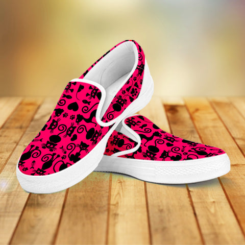 Image of Cats Slip On Shoes Pink White