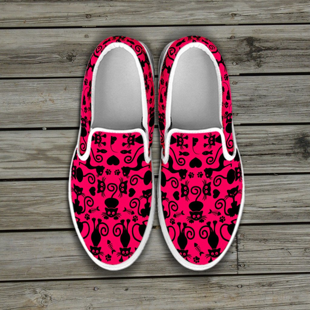 Cats Slip On Shoes Pink White
