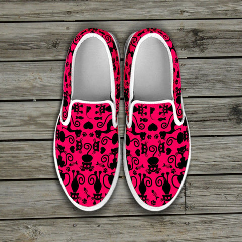 Image of Cats Slip On Shoes Pink White