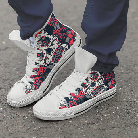 Image of Sugar Skull Red Rose High Top Shoes White