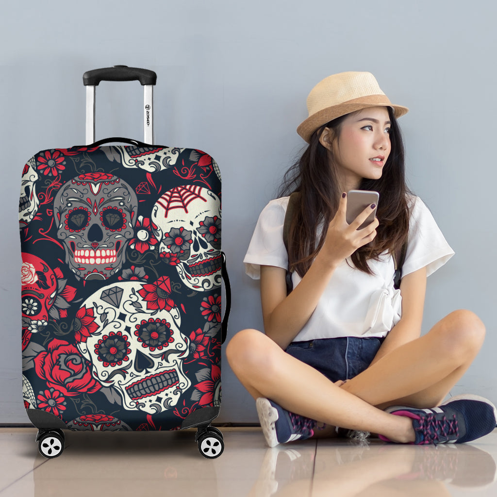 Sugar Skull Red Rose Luggage Cover