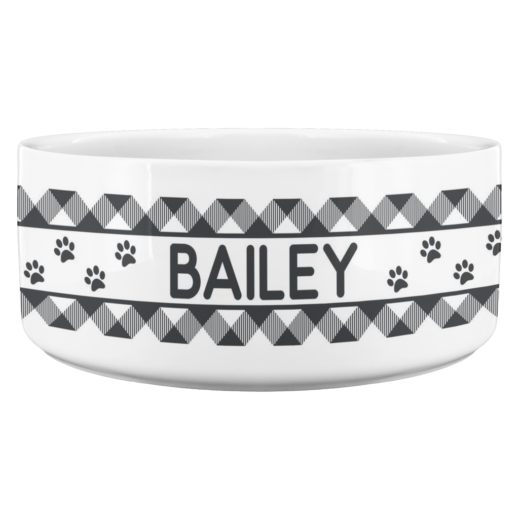 Personalized Ceramic Dog Bowl Gray Flannel Name